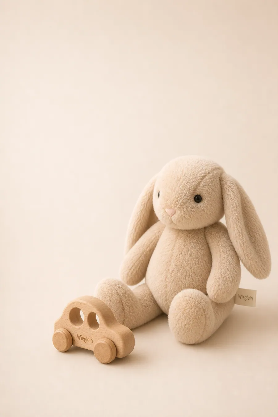 Wieglein plush bunny and wooden toy car